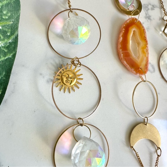 3 Pc Acrylic Crystal Sun Catcher Prism Pendant Garden Decor Golden Fairy Moon - Picture 3 of 6